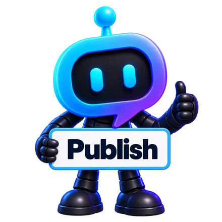 YourBot holding a Publish sign and giving a thumbs-up.