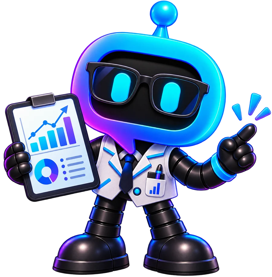 YourBot analytics mascot holding a clipboard of charts